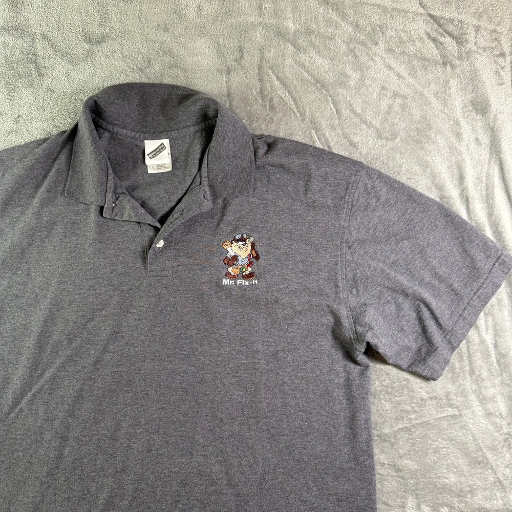 Vintage Warner Bros Mr Fix-It Taz Embroidered‎ Polo Shirt Cartoon Character L